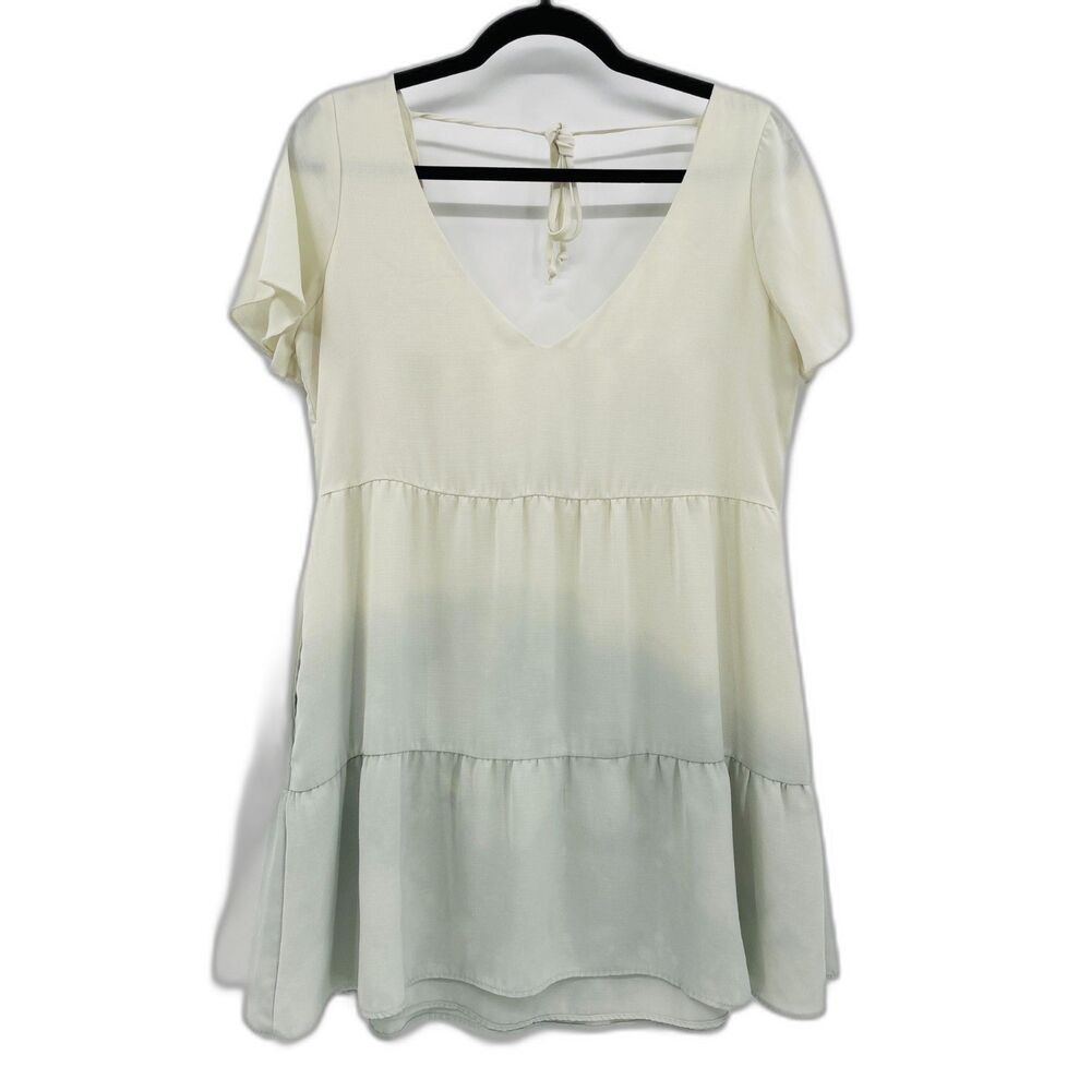 SHOW ME YOUR MUMU Cream Gray Gradient Pocketed Boho Low Back Mini Dress Size S